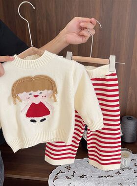 1-5岁女宝宝超萌小女孩套装女婴儿春季韩版N3女童毛衣条纹裤两件