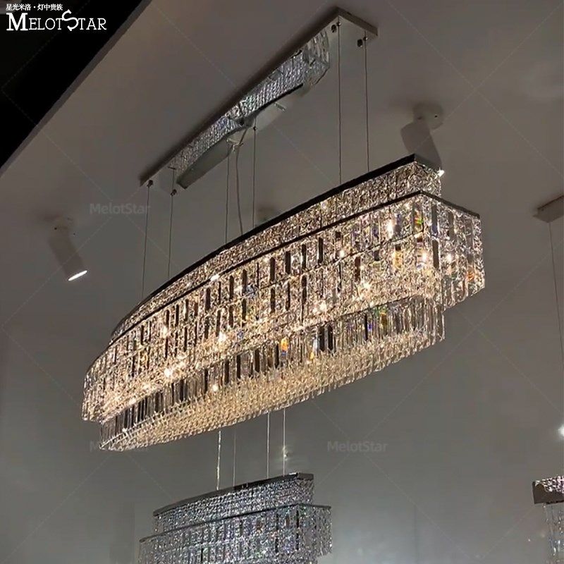 餐厅灯无主灯客厅简约椭圆船形吧台岛台高级感轻奢长方形水晶吊灯,家装灯饰光源,餐厅吊灯,淘宝优惠券,粉丝福利购,淘宝优惠卷
