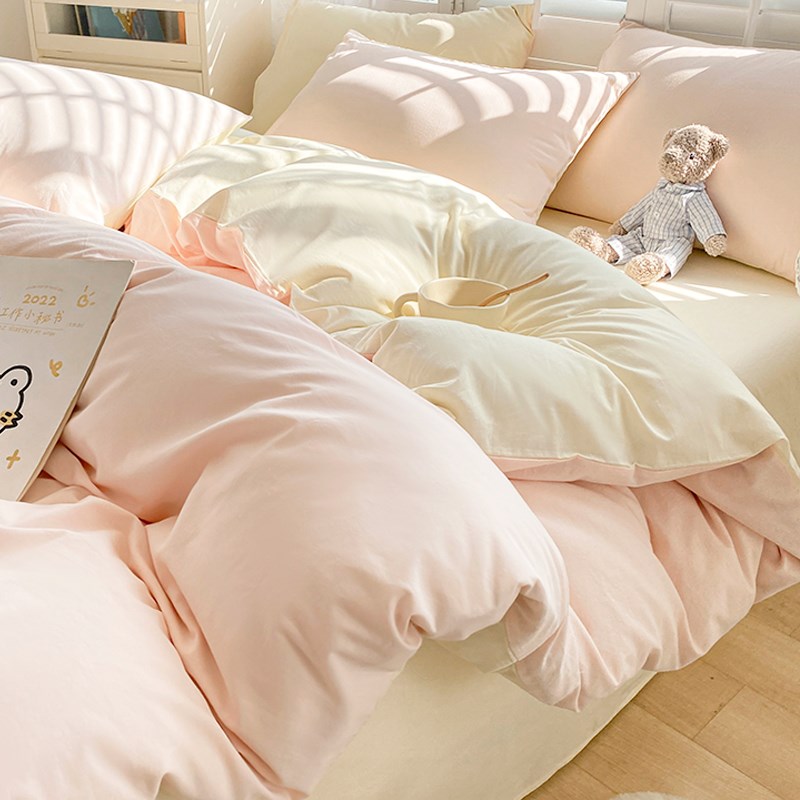 2025新款水洗棉床上四件套学生宿舍床单被套三件套非全棉纯棉床品