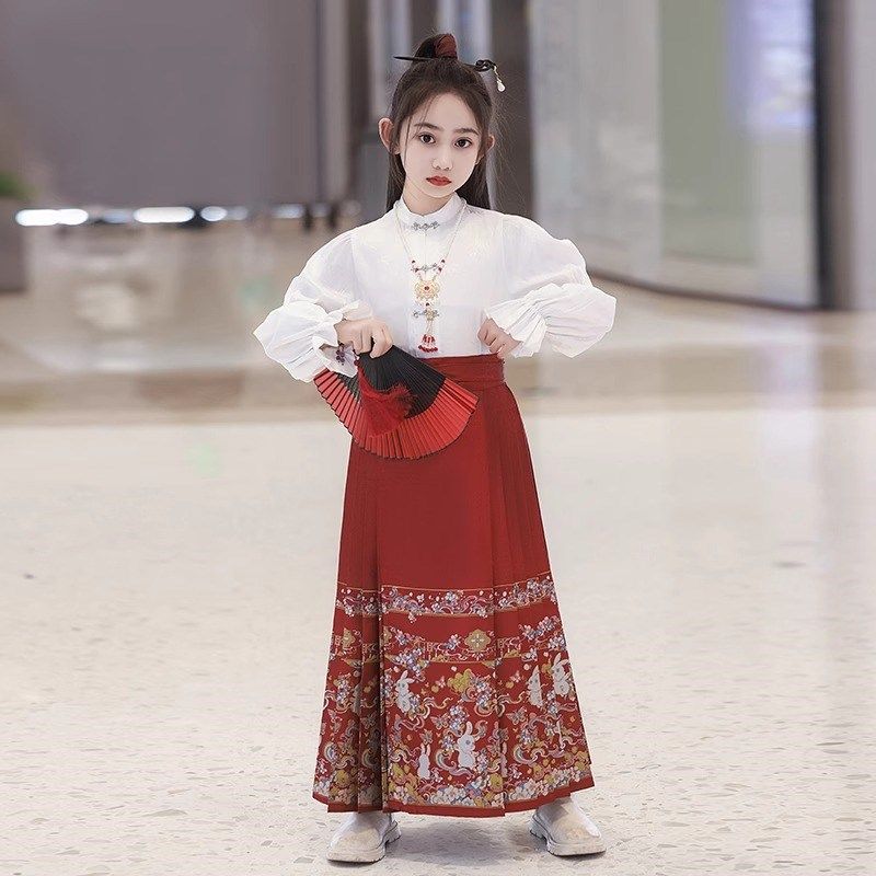 女童马面裙套装2025新款春秋儿童古风汉服新中式国风大童女孩古装