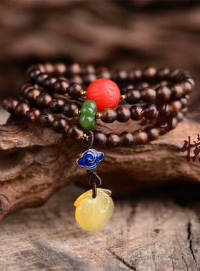 男女款沉香手串加里曼丹水沉老料倒架沉香木三圈佛珠手链饰品礼物