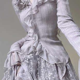 【紫霞仙子】枯叶玫瑰时尚套装重工温柔半裙长袖衬衣气质紫色优雅