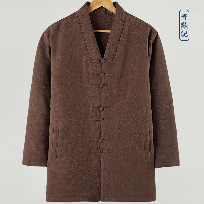 禅茶居士棉服冬季加厚中长款男士唐装G棉衣中国风复古宽松汉服外