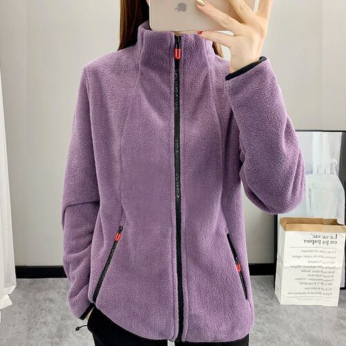 秋冬季户外抓绒衣女加绒加厚保暖立领开衫运动Q休闲卫衣摇粒绒外