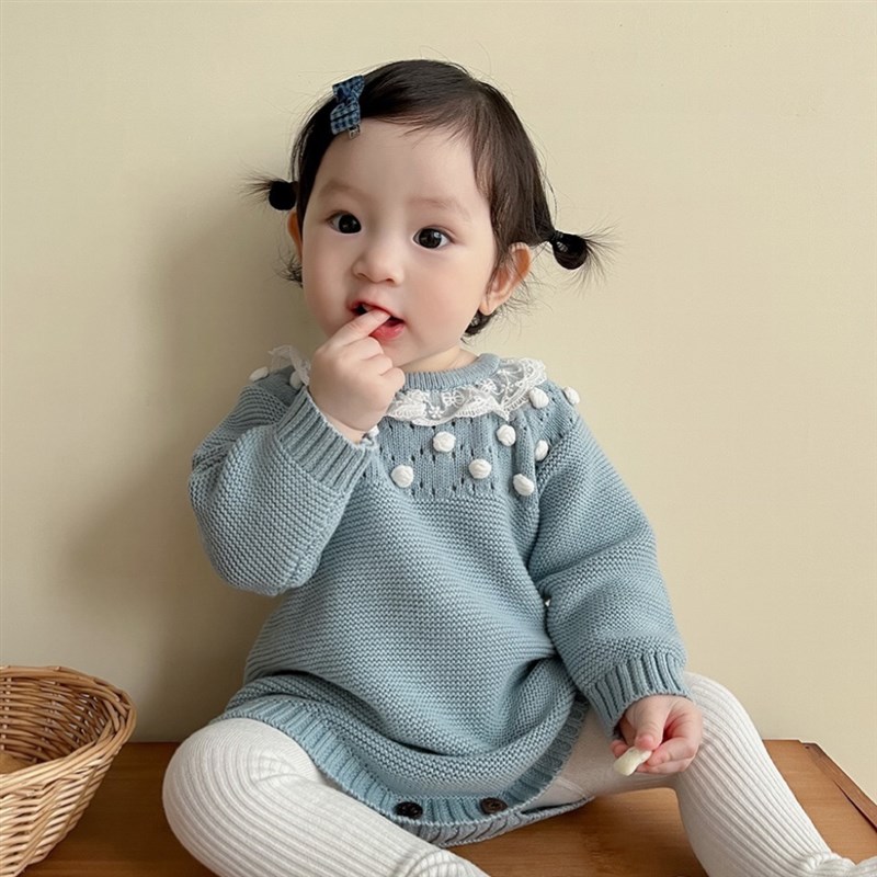 婴儿衣服春秋装女宝宝针织毛衣纯棉棉线包屁衣洋气公主外出服套装
