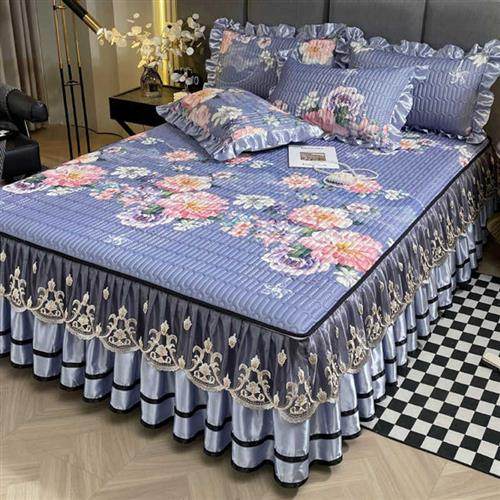 欧式可拆卸冰丝乳胶凉席三件套x可机洗水洗床裙款空调凉席夏季床,床上用品,乳胶席,淘宝优惠券,粉丝福利购,淘宝优惠卷