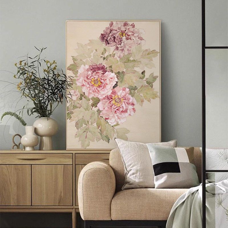 新中式牡丹花开手绘油画古典玄关装E饰画简约客厅挂画花开富贵壁,家居饰品,现代装饰画,淘宝优惠券,粉丝福利购,淘宝优惠卷