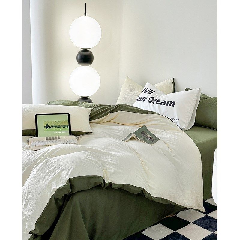 奶油风山茶奶芙水洗棉纯色床上四件套柔软裸睡被套床单床笠三件套,床上用品,床品套件/四件套/多件套,淘宝优惠券,粉丝福利购,淘宝优惠卷