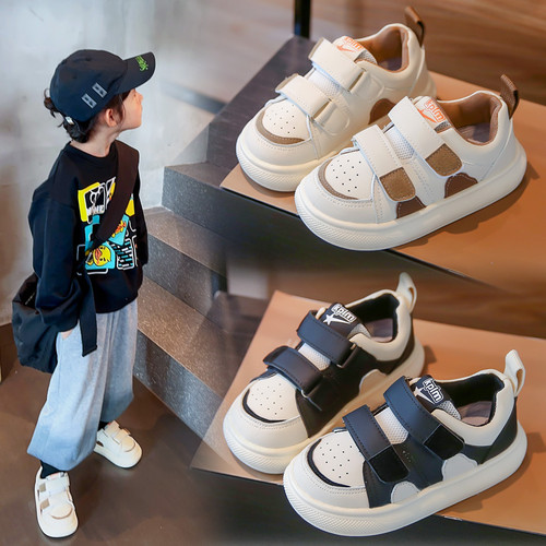 儿童低帮滑板鞋2023秋季新款女童鞋休闲百搭小白鞋男童魔术贴运动