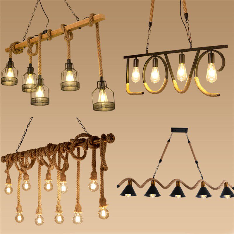 创意吧台麻绳吊灯铁艺复古卡座工业风饭店餐厅餐馆包厢火锅店灯具,家装灯饰光源,餐厅吊灯,淘宝优惠券,粉丝福利购,淘宝优惠卷