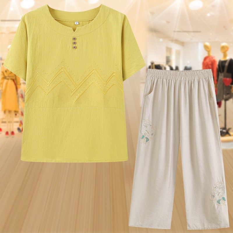 妈妈洋派纯棉短袖T恤中年女装夏装休闲 棉绸上衣服中老年棉麻,女装/女士精品,大码套装,淘宝优惠券,粉丝福利购,淘宝优惠卷