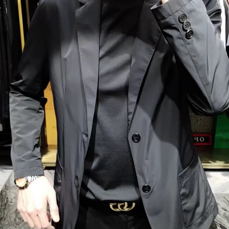 男士夏季薄款黑色西服百搭时尚男款F外套修身欧货商务休闲两用