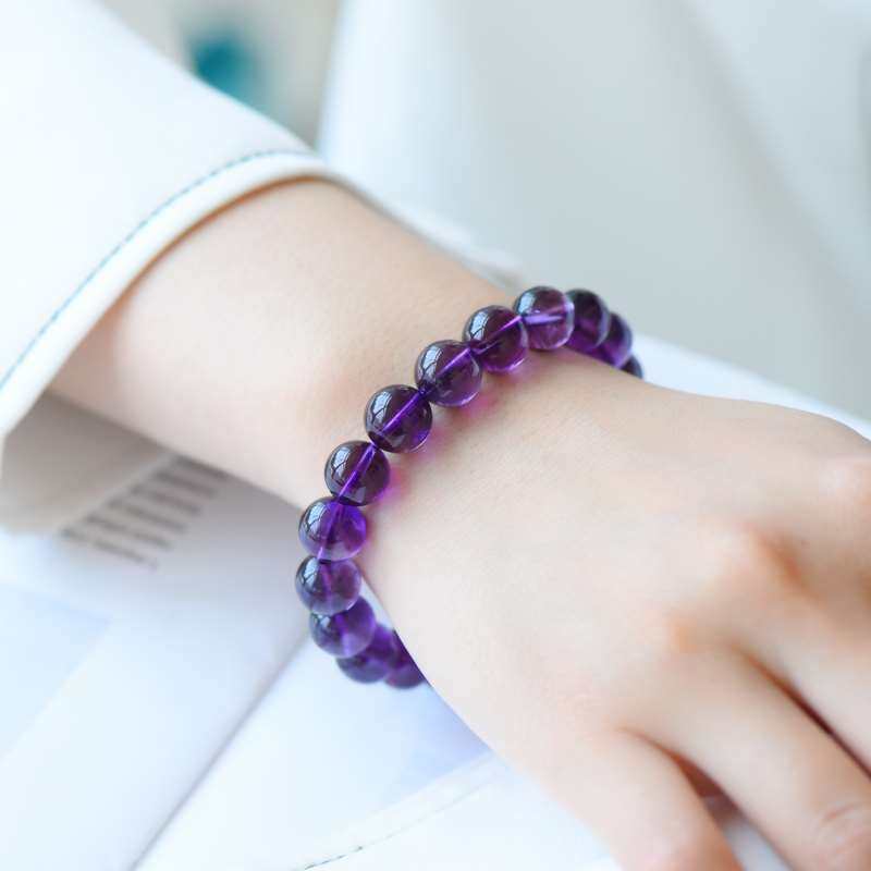 雁唐紫水晶手链女乌拉圭紫晶手串天然紫水晶礼物紫色水晶饰品