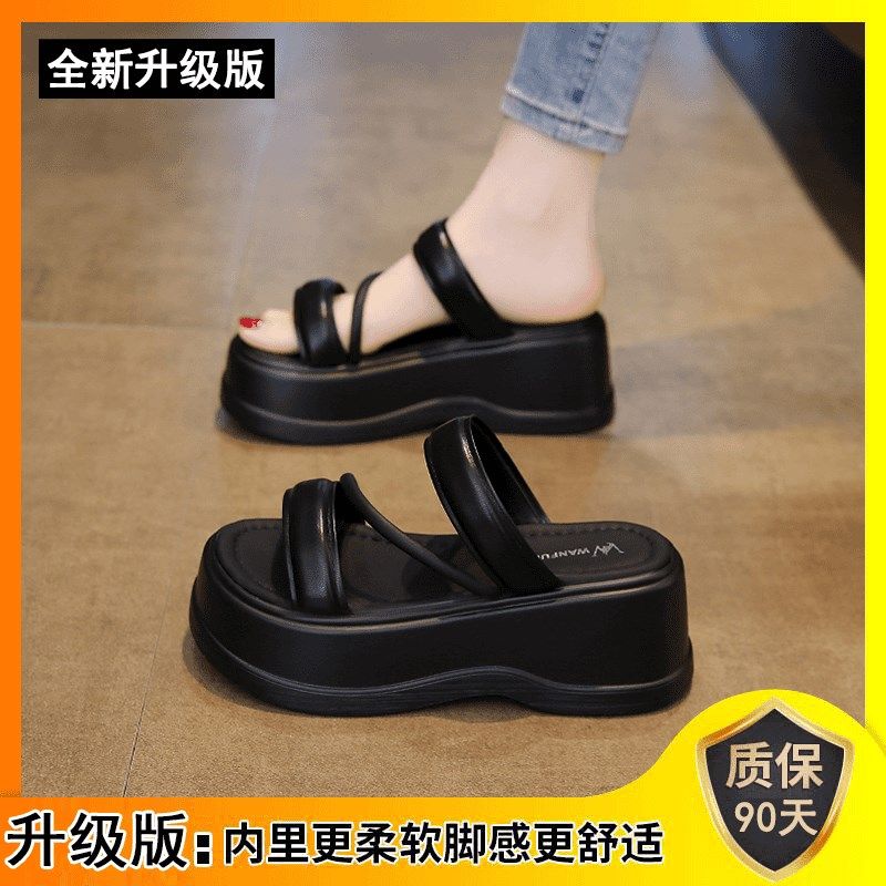 小个子厚底增高7cm夏季拖鞋女外穿时尚百搭一字沙滩凉拖鞋小码33