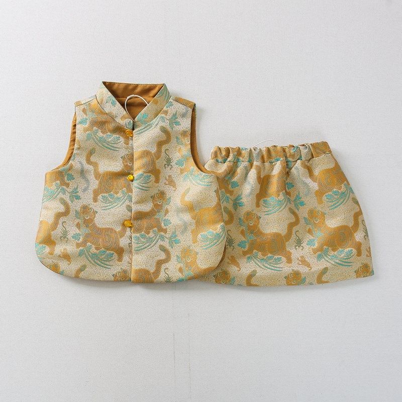 新中式2024春夏装女童宋锦马y甲虎镇五毒短裙套装国风国潮宝宝唐,童装/婴儿装/亲子装,唐装,淘宝优惠券,粉丝福利购,淘宝优惠卷