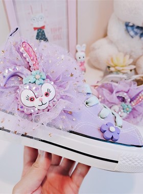 春秋女童公主新款可爱卡通紫色高筒宝宝休闲鞋帆布鞋儿童透气滑板