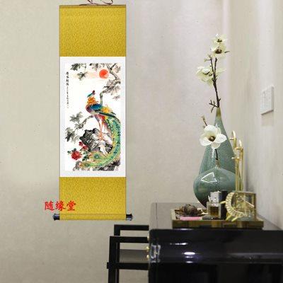 丹凤朝阳卷轴画客厅卧室装饰画新中式花鸟画凤凰图百鸟朝凤挂画