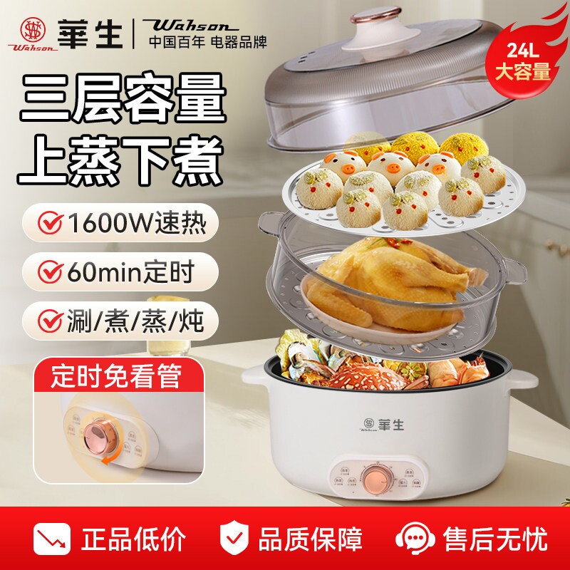 华生电蒸锅多功能家用三层定时蒸