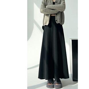 黑色半身裙女秋冬新款加厚高腰显瘦a字裙梨形身材松紧腰大摆伞裙