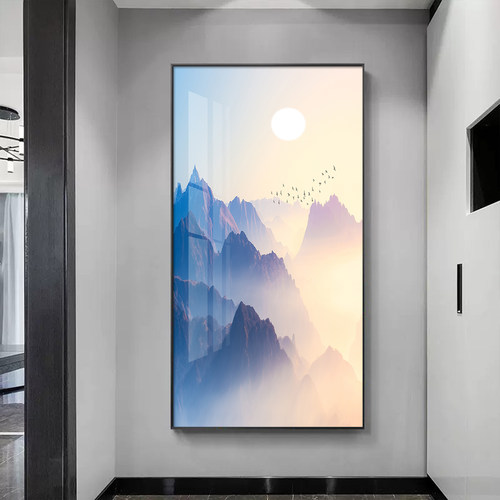 紫气东来入户玄关装饰画别墅客厅过道大气壁画酒店走廊山水挂画