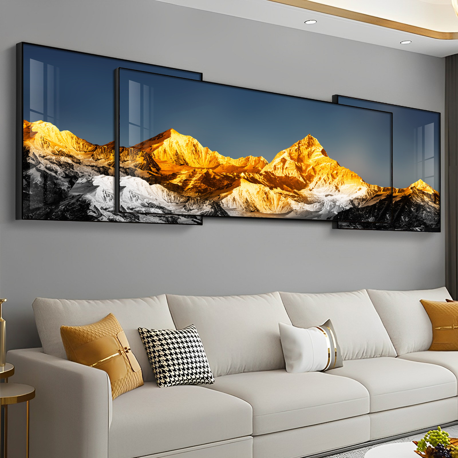 背靠金山叠加客厅装饰画 画高档镶钻发光沙发背景墙挂画 画办公室