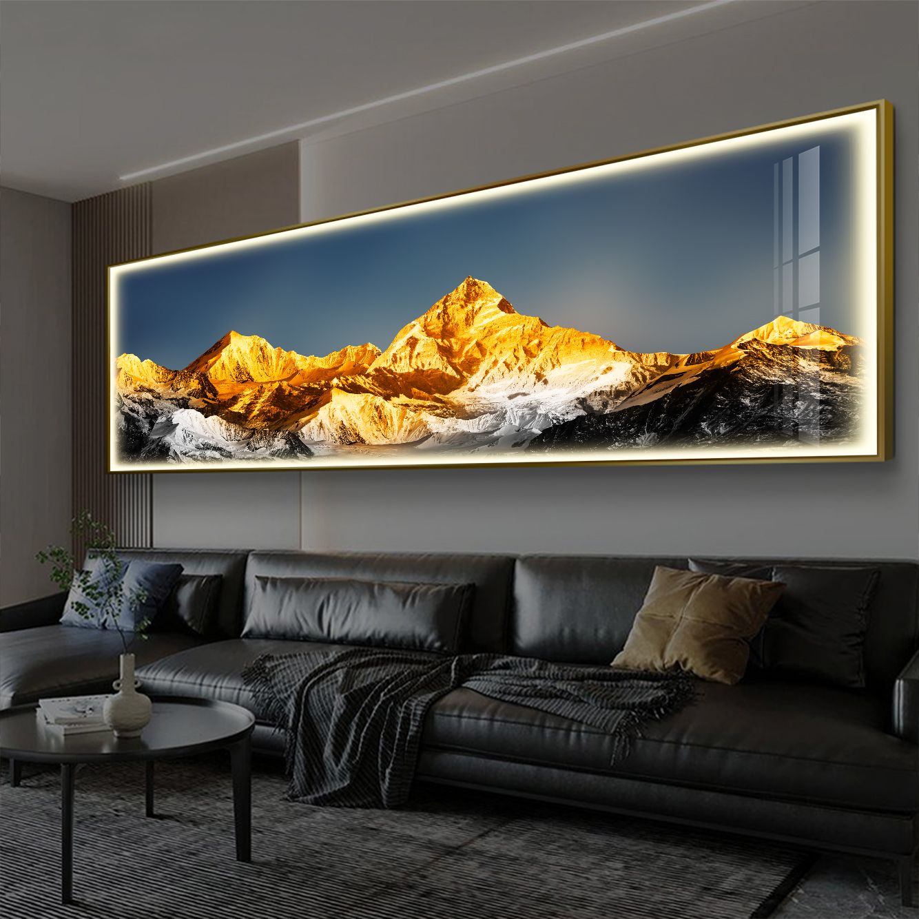 背靠金山现代轻奢客厅装饰画发光沙发背景墙挂画办公室招财壁画