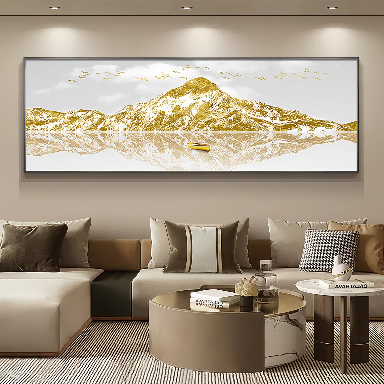 金箔立体背靠金山客厅装饰画沙发背景墙挂画高档发光办公室壁画