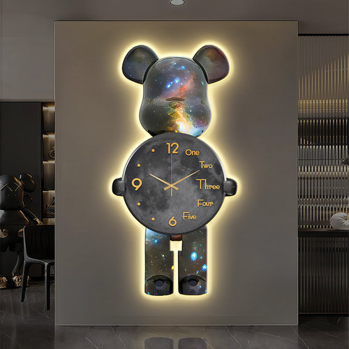 入户玄关装饰画暴力熊led灯画轻奢高级感走廊挂画简约客厅钟表画