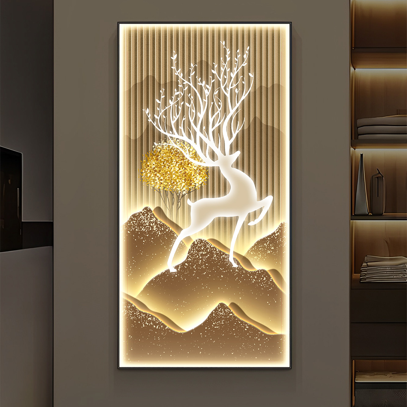 2026新款福禄吉祥入户玄关装饰画发光现代走廊过道金山招财挂壁画