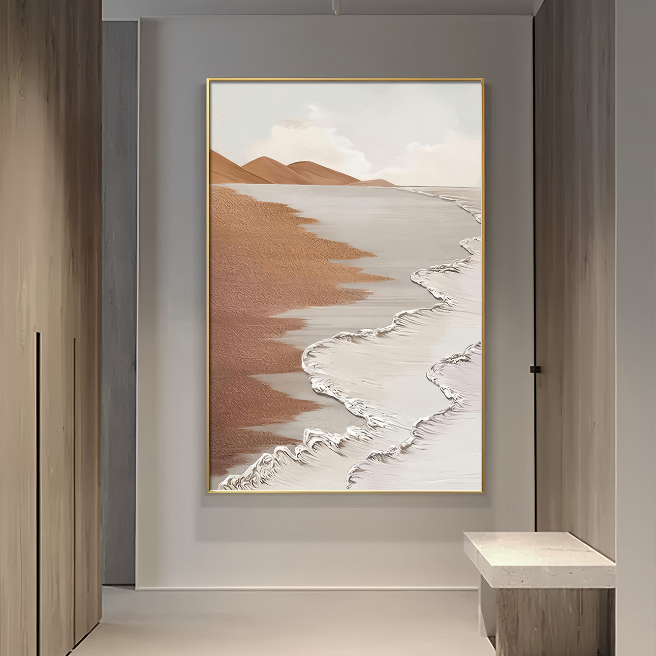 潮起 入户玄关装饰画 画大幅客厅落地画 画海景肌理画 画壁画 画