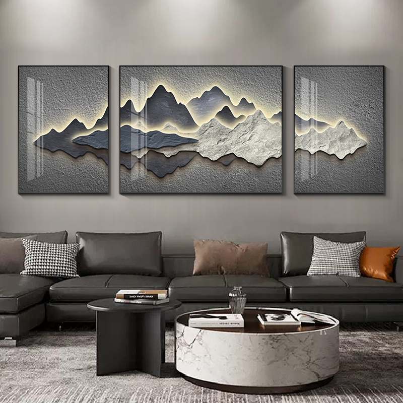 定做山背靠客装饰现代轻奢沙画发背景墙挂画高档简约壁气画大墙有图片