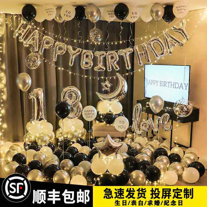 网红成人礼生日快乐气球派对男女孩场景布置用品背景墙18周岁装饰