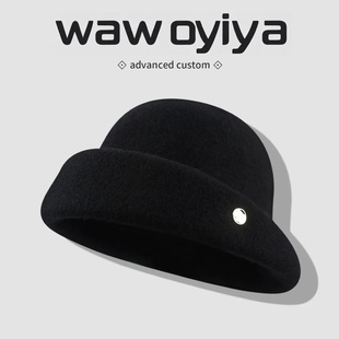 法式赫本风羊毛呢渔夫帽子女秋冬复古气质百搭千金帽优雅盆帽礼帽