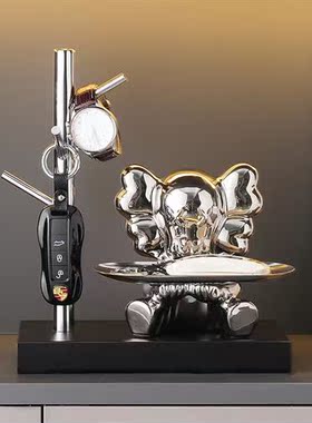 创意招财兔子钥匙收纳托盘摆件玄关客厅入户家居装饰乔迁新居礼物