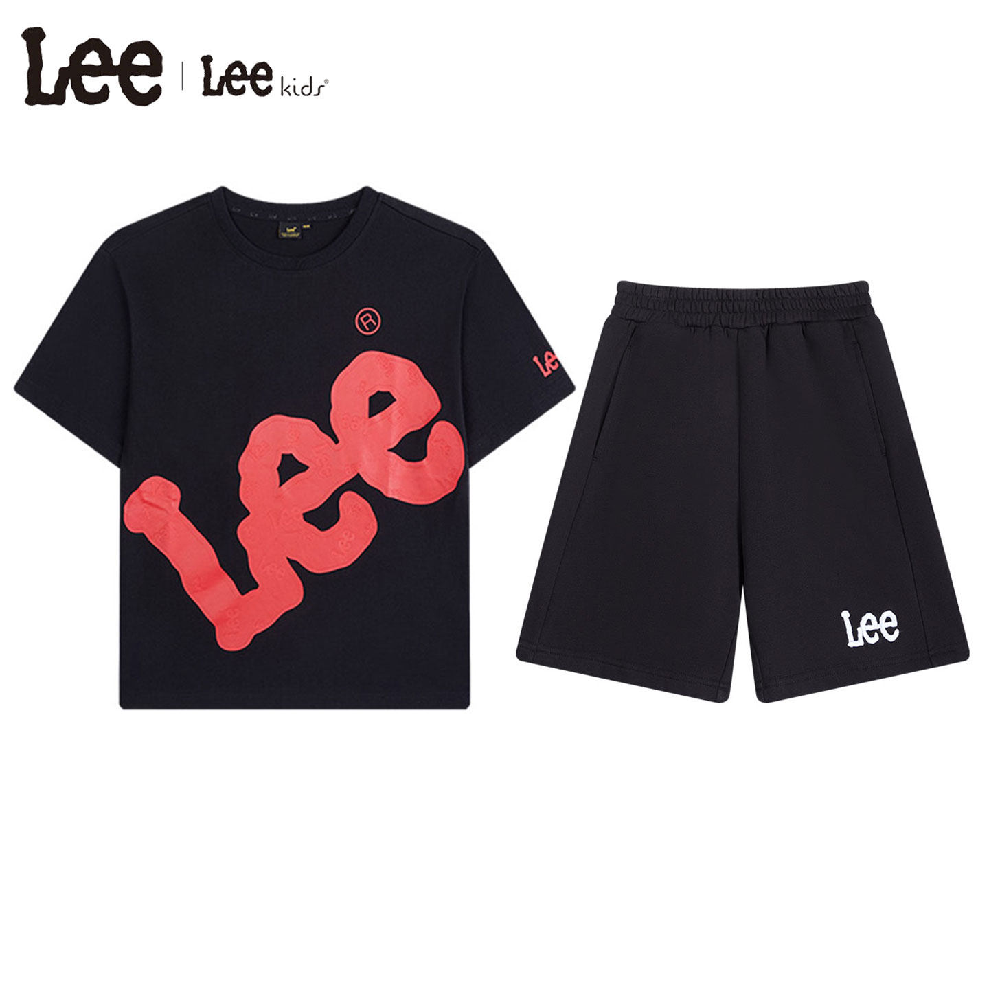 Lee kids儿童短袖T恤短裤套装2件套夏季休闲运动透气上衣男童女童图片