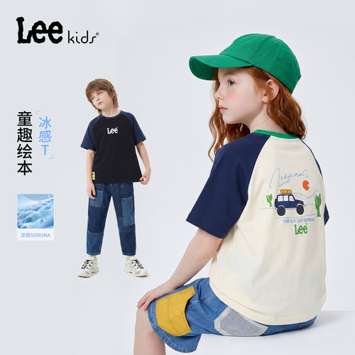 Lee kids儿童夏季插肩袖短袖T恤百搭舒适学院风上衣宽松亲肤透气