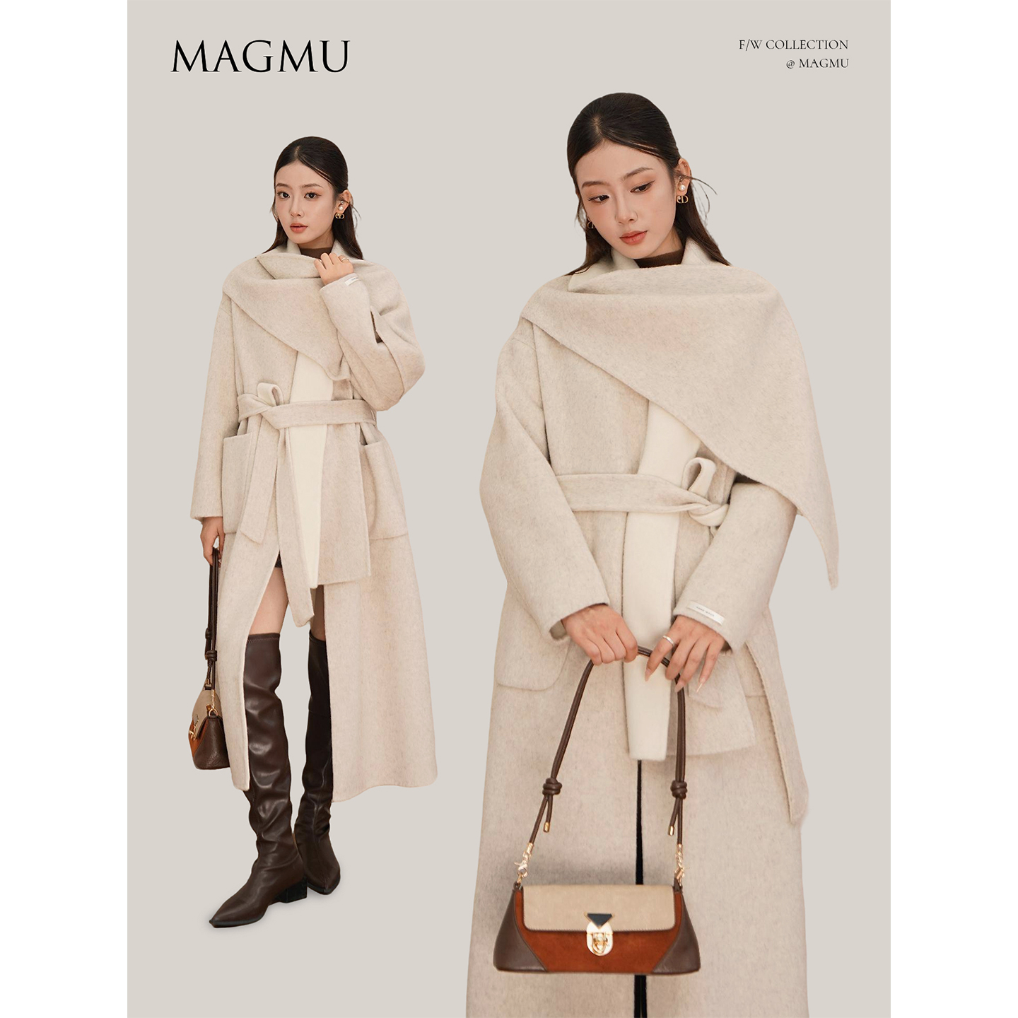 麦格牧【克里斯汀】羊毛双面呢大衣女中长款外套25年秋冬新款