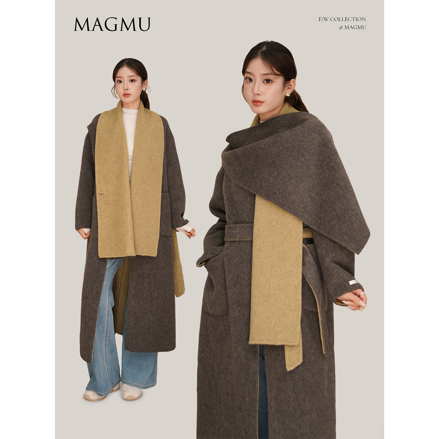 麦格牧【克里斯汀】羊毛双面呢大衣女中长款外套25年秋冬新款