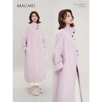 MAGMU山羊绒羊毛大衣紫蓝白黑