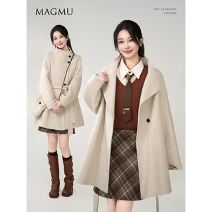 新款 双面呢羊毛大衣女白色中长款 高级气质外套秋冬 远萤 麦格牧