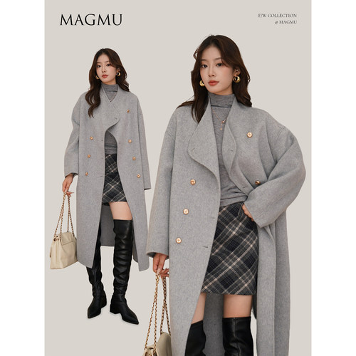 麦格牧【梦续】100%绵羊毛 双面呢大衣小个子秋冬中长款毛呢外套