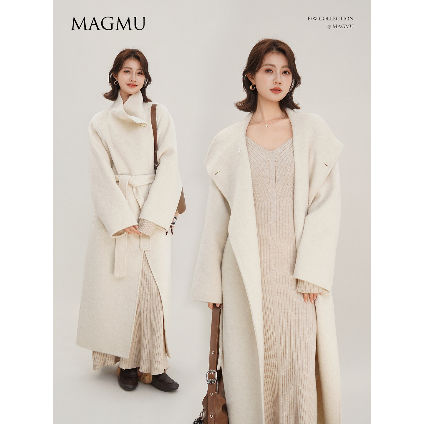 麦格牧【落雪】100%羊毛 双面呢大衣女中长款外套25年秋冬新款