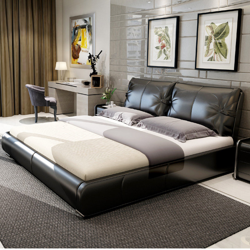 索菲亚真皮床双人床皮床婚床皮艺床软体床1.8米1.5米储物现代简约