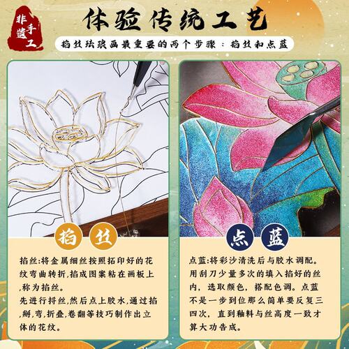 非遗景泰蓝掐丝珐琅画首饰盒diy手工材料包木质收纳盒古风礼物