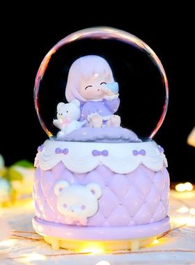 雪花送音乐盒小女孩水晶球闺蜜