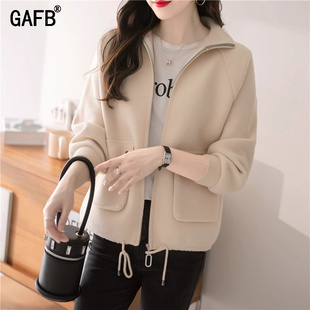 短款 休闲中年女装 双面呢大衣 棒球服外套女2024年秋冬新款 毛呢开衫