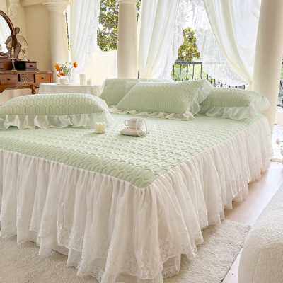 公主风乳胶凉席床裙款三件套夏季凉感冰丝刺绣蕾丝花边空调软席子