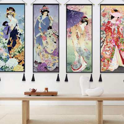 日式仕女图布艺挂画和风背景墙装饰画网红壁毯挂毯玄关卧室挂布