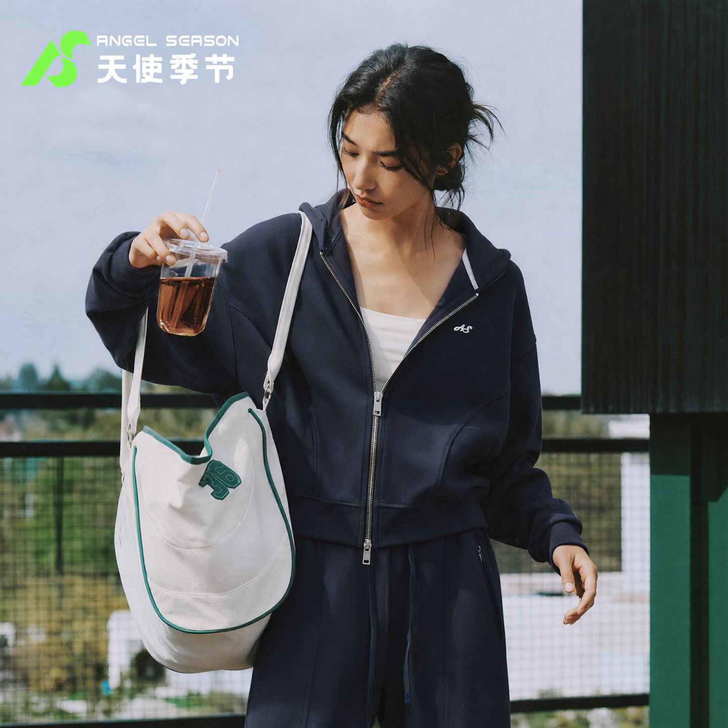 天使季节网球服女款秋冬休闲运动套装连帽夹克外套上衣服羽毛球服