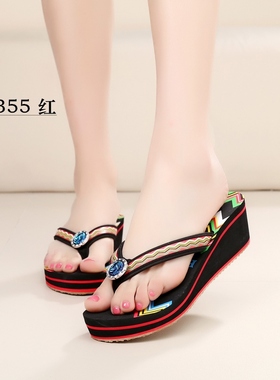 夏季坡跟越南平仙时尚人字拖鞋正品新款高跟休闲舒适凉拖鞋82355